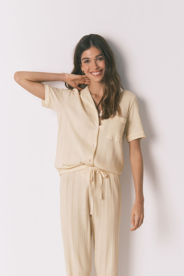 Women'secret Yellow cotton ribbed classic pyjamas beige