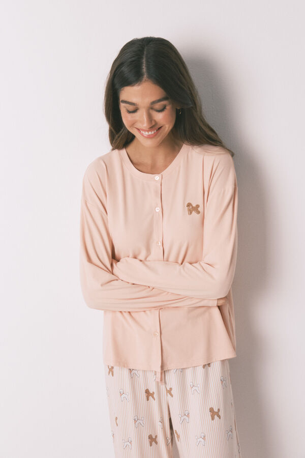 Women'secret Pink soft knit dog print long pyjamas red