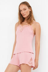 Gisela Pijama corto con detalles de encaje rosa
