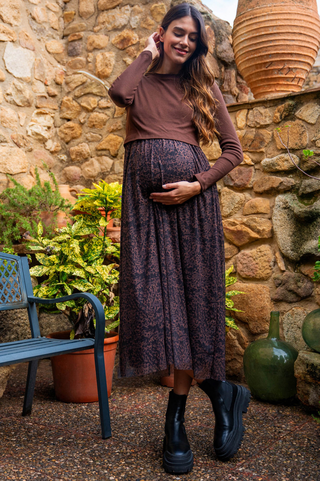 Ohma! Vestido de lactancia de tul estampado