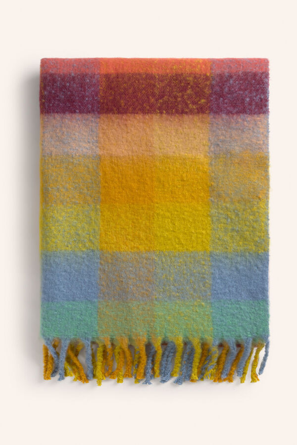 Calma House Croma cotton plaid with fringes pink