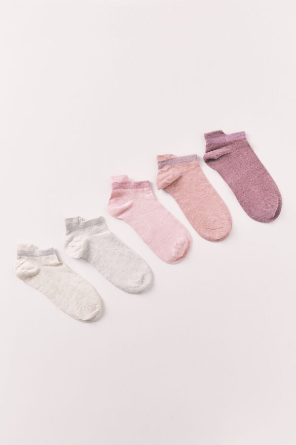 Women'secret Lot de 5 chaussettes courtes sportives roses imprim&eacute;
