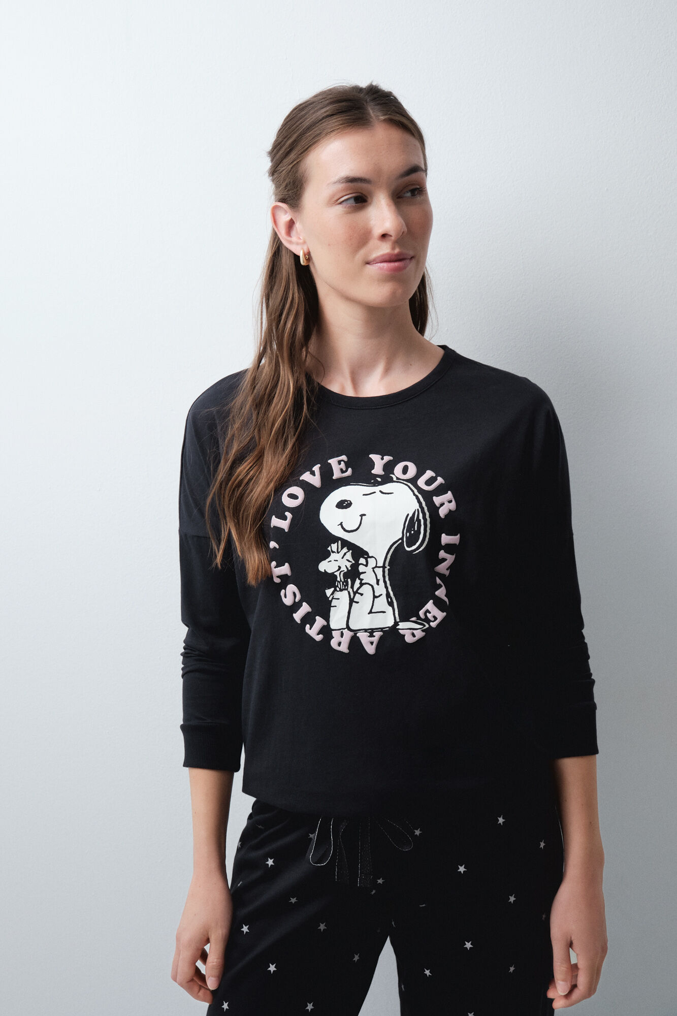 Women'secret Dark grey cotton long pyjamas Snoopy