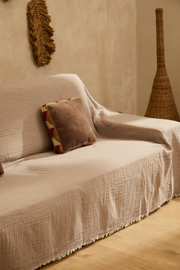 Calma House Colcha de musselina de algod&atilde;o cor de pedra cinzento