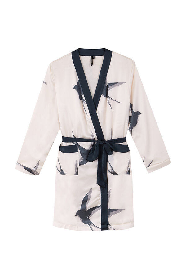 Womensecret Robe midi de cetim com estampado de pássaros branco