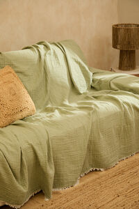Calma House Colcha de muselina de algod&oacute;n en color verde Layer
