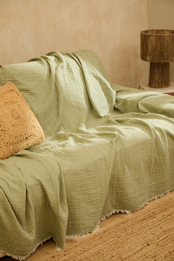 Calma House Colcha de musselina de algod&atilde;o verde verde