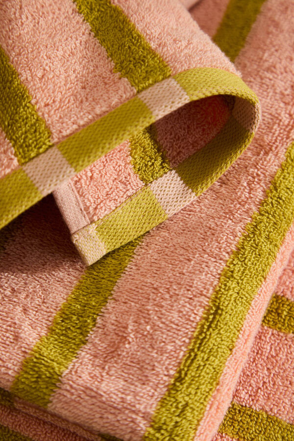 Calma House Toalla de ba&ntilde;o de algod&oacute;n de rizo a rayas rosas Saturno 90x150 rosa