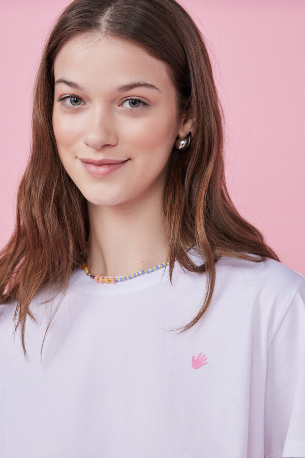 Womensecret T-Shirt 100 % Baumwolle Beige Logo Rücken Naturweiß