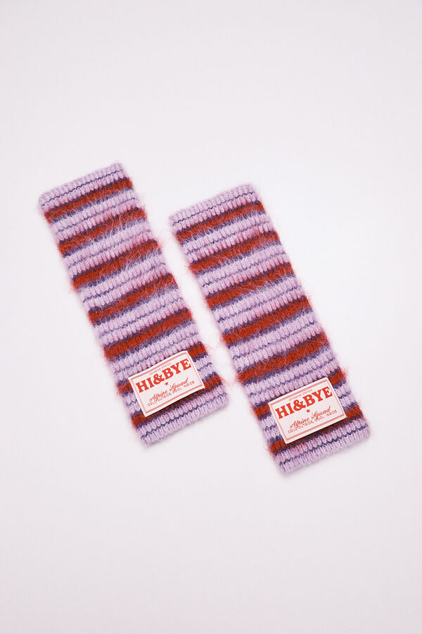 HI&BYE Gants mitaines &agrave; rayures violet rose