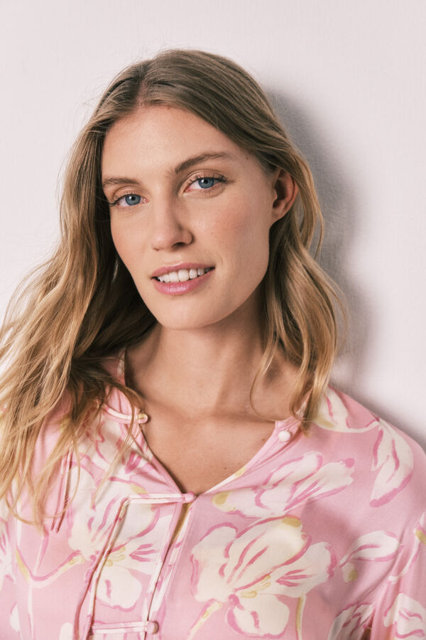 Women'secret Oriental-style satin long pyjamas pink