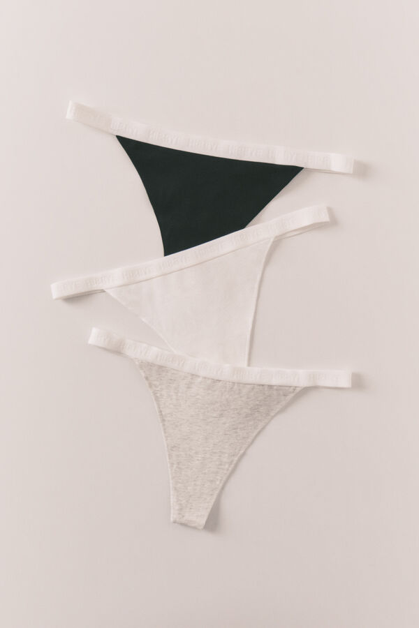 HI&BYE Black, white and grey 3-pack thongs white