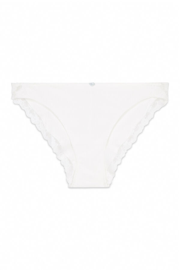 Women'secret White ribbed cotton classic panty white