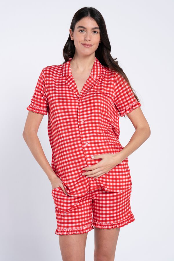 Ohma Gingham print maternity pyjamas pack brown