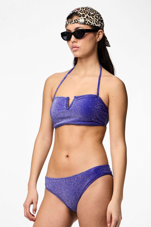 Womensecret Top de bikini bandeau azul con lúrex blue