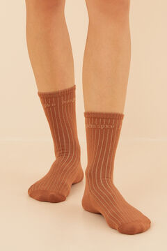 Womensecret Lot 3 paires de chaussettes mi-mollet coton marron imprimé