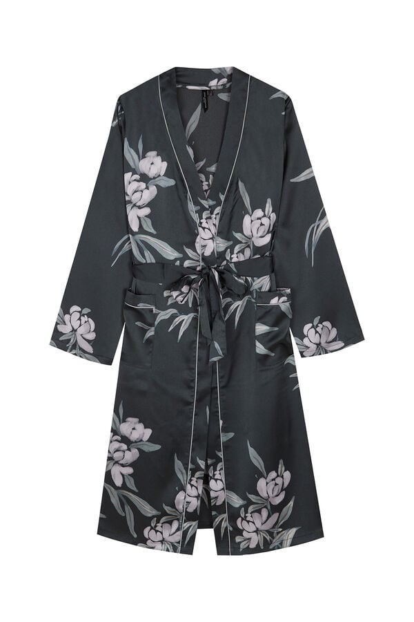 Womensecret Long floral satin robe green