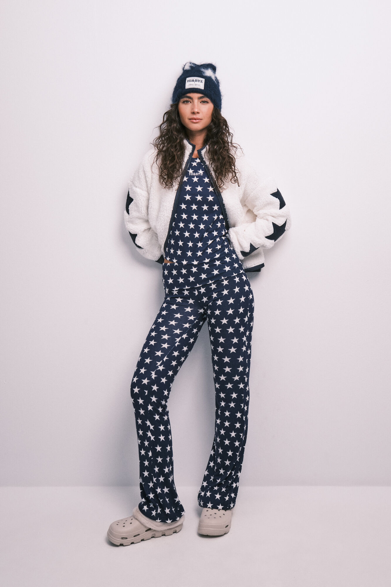HI&BYE Navy blue star print long pyjamas