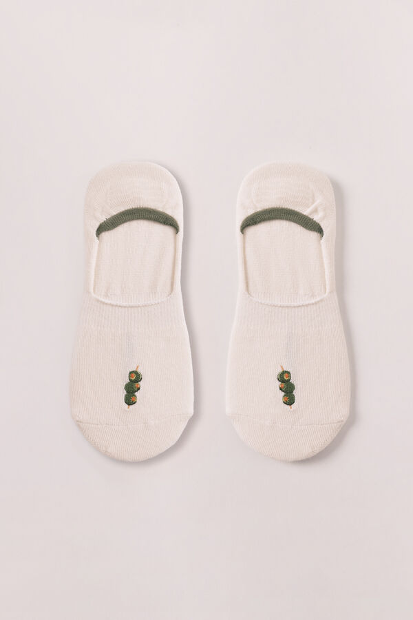 Women'secret Embroidered olive no-show socks nude