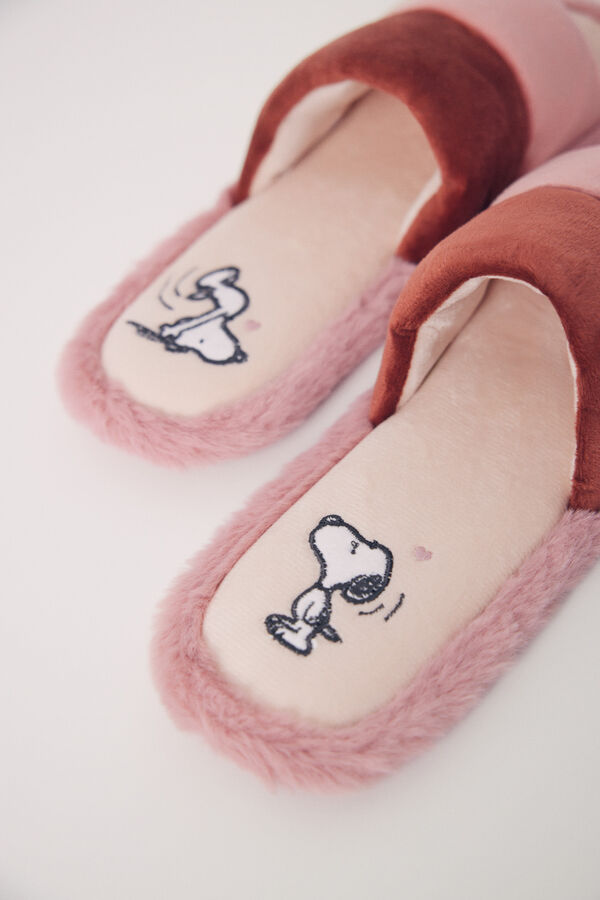 Womensecret Zapatilla casa abiertas Snoopy rosa marrón