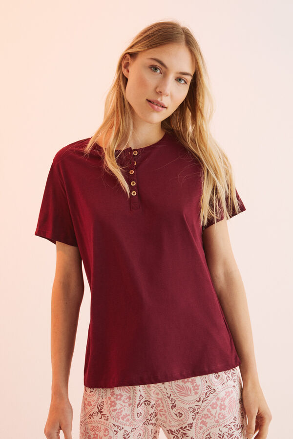 Womensecret T-shirt 100% algodão grená vermelho