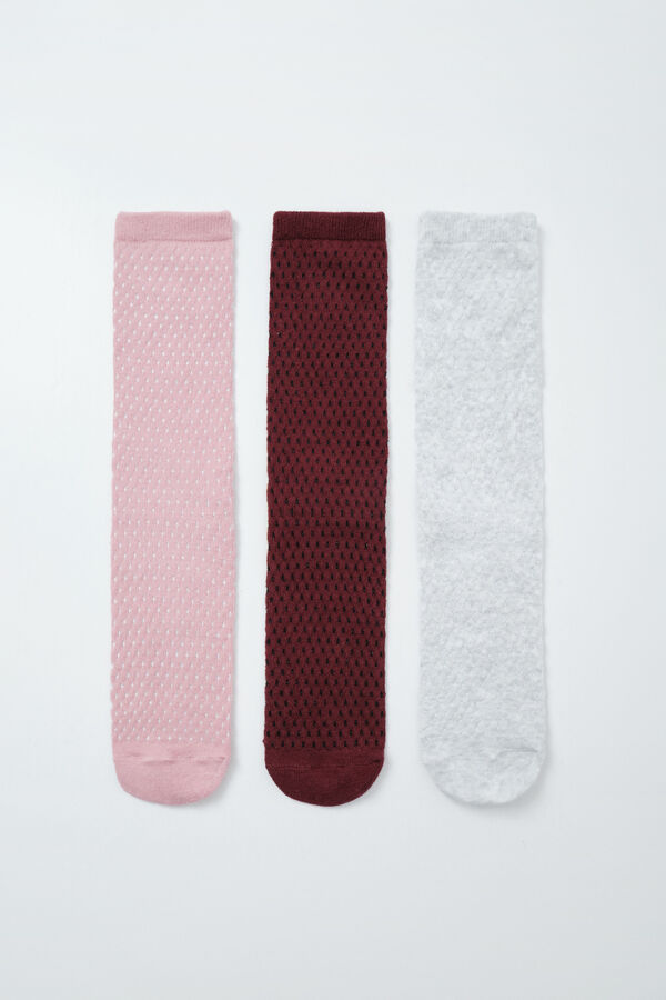 Women'secret Pink diamond texture 3-pack long socks pink