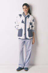 Women'secret White faux shearling bird print short robe beige