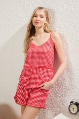 Trendyol Conjunto de pijama corto vichy corazones rojo