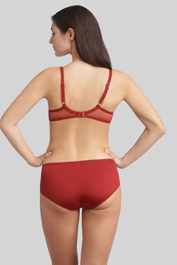 Playtex Satynowe figi z wysokim stanem i haftem kwiatowym bordowy