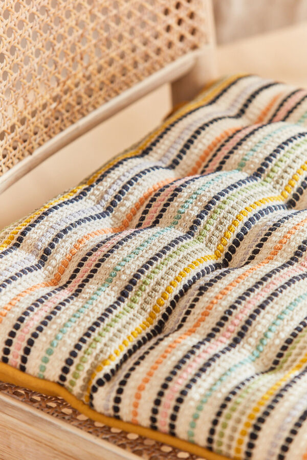 Womensecret Oran square cotton seat cushion with multicoloured woven stripes printed