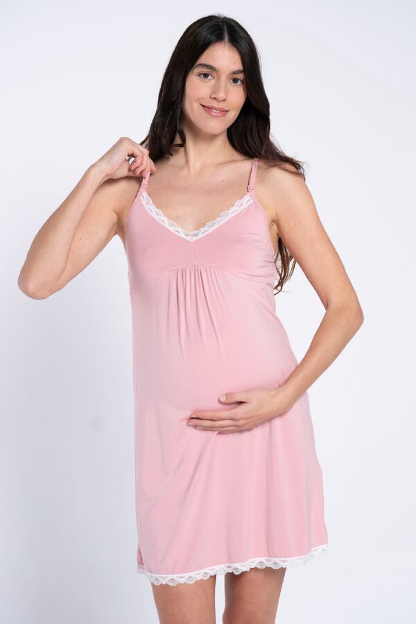 Ohma! Nursing nightdress with lace pink