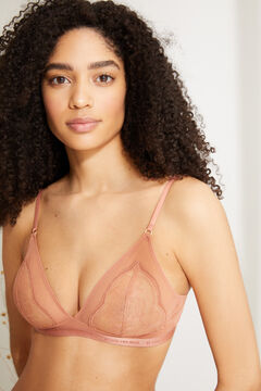 Womensecret NATURAL Orange lace and tulle triangle bra brown