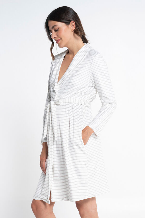 Ohma! Gestreifter Umstandsmode aus Velours Naturwei&szlig;