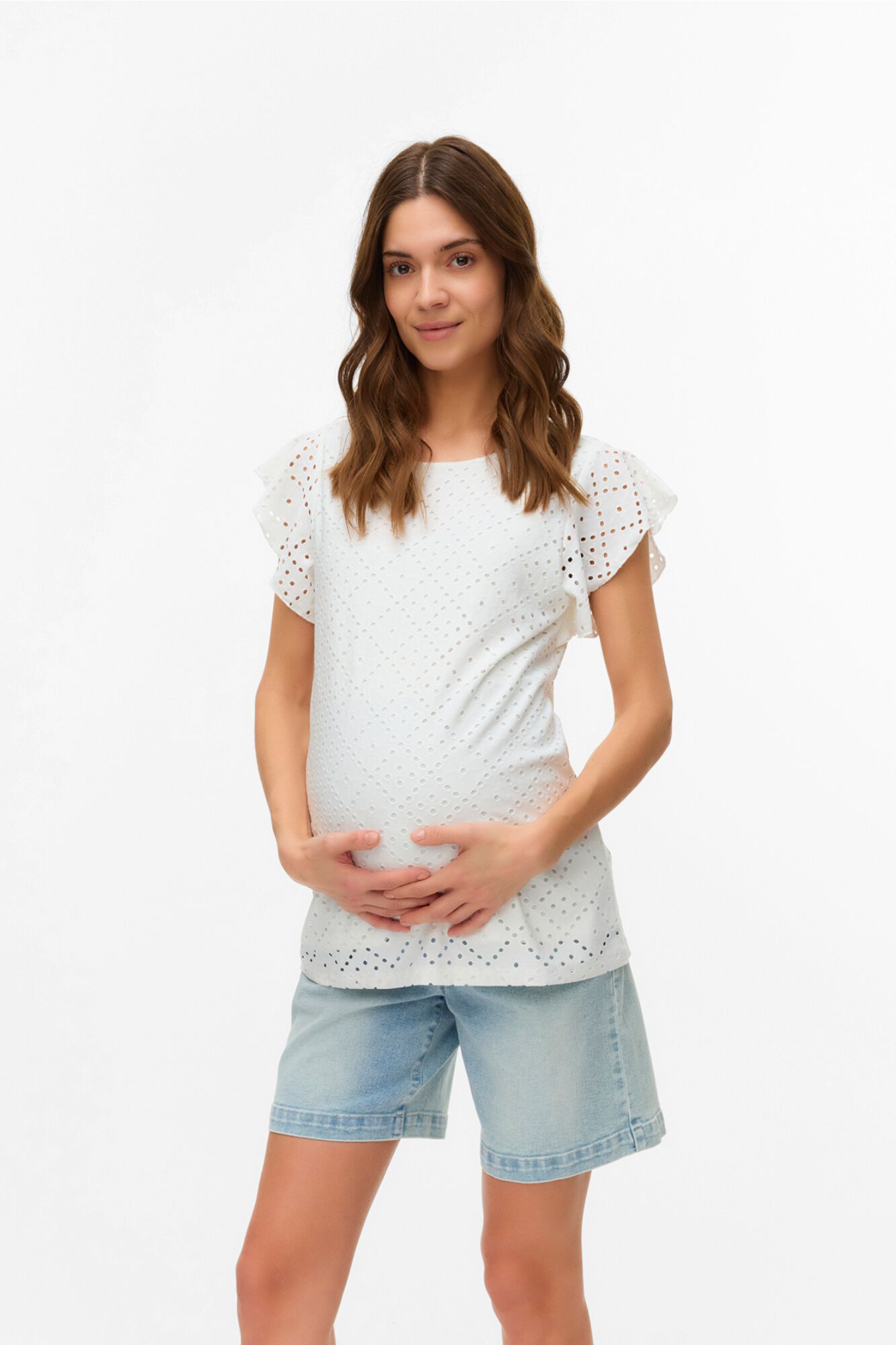 Mamalicious Kurz&auml;rmeliges Maternity-Top mit Lochmuster