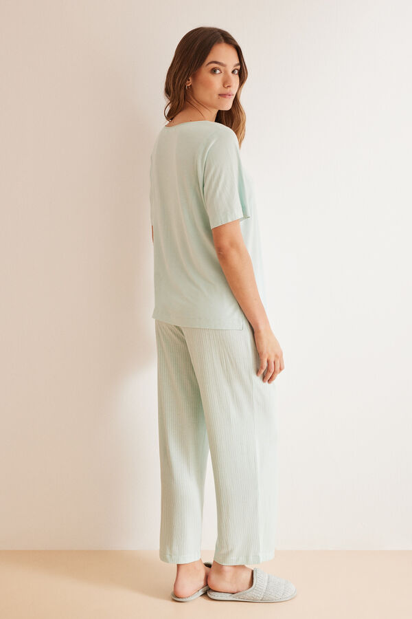 Womensecret Green striped Ecovero™ capri pyjamas green