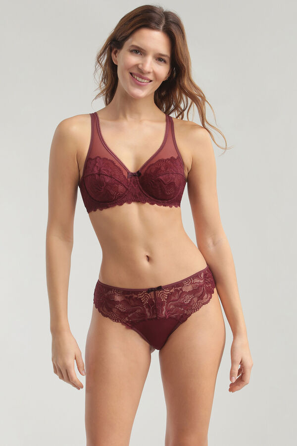 Womensecret Generous Essentiel panty with lace Bordo