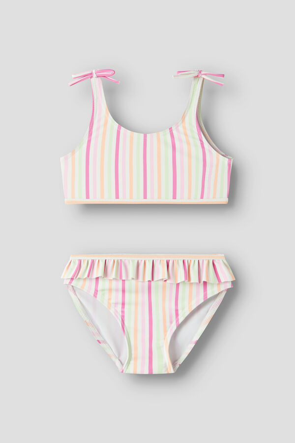 Name it Bikini fille &agrave; rayures, n&oelig;ud et volant rose