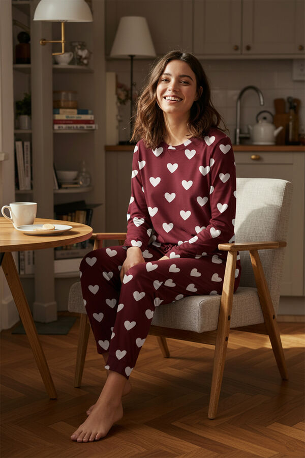 Trendyol Pijama con estampado de corazones burdeos