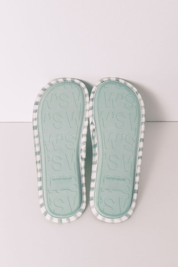 Women'secret Zelene karirane sobne papuče od ve&scaron;tačkog jagnjećeg krzna Zelena