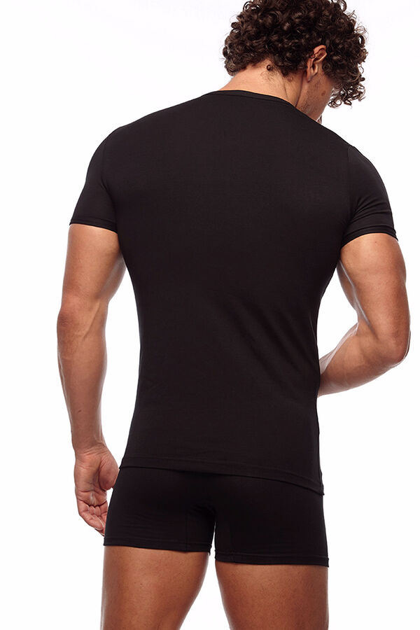 Womensecret Men's thermal short-sleeved V-neck T-shirt fekete