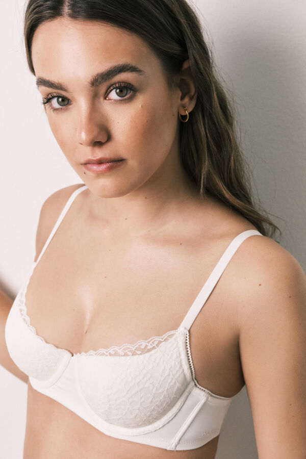 Women'secret White lace padded balconette bra BEAUTIFUL beige