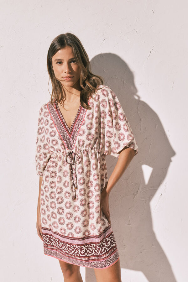 Women'secret Maroon boho print short tunic dress brown