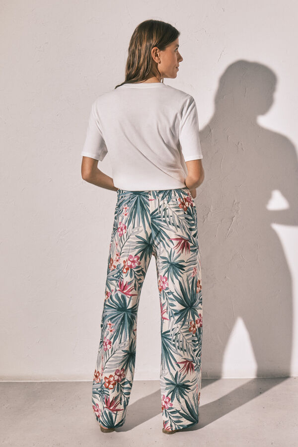 Women'secret Green print long trousers green