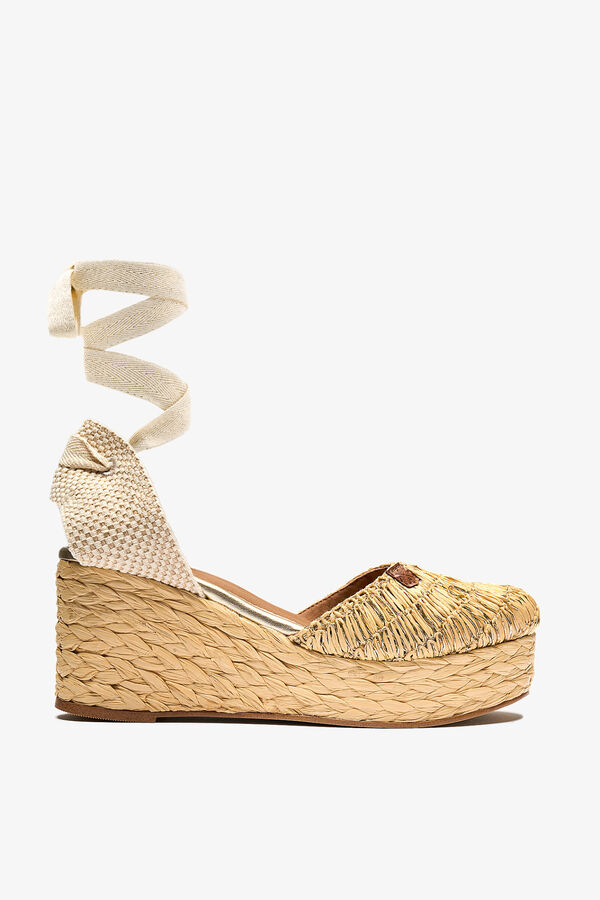 Popa Zushi raffia low wedge sandal printed