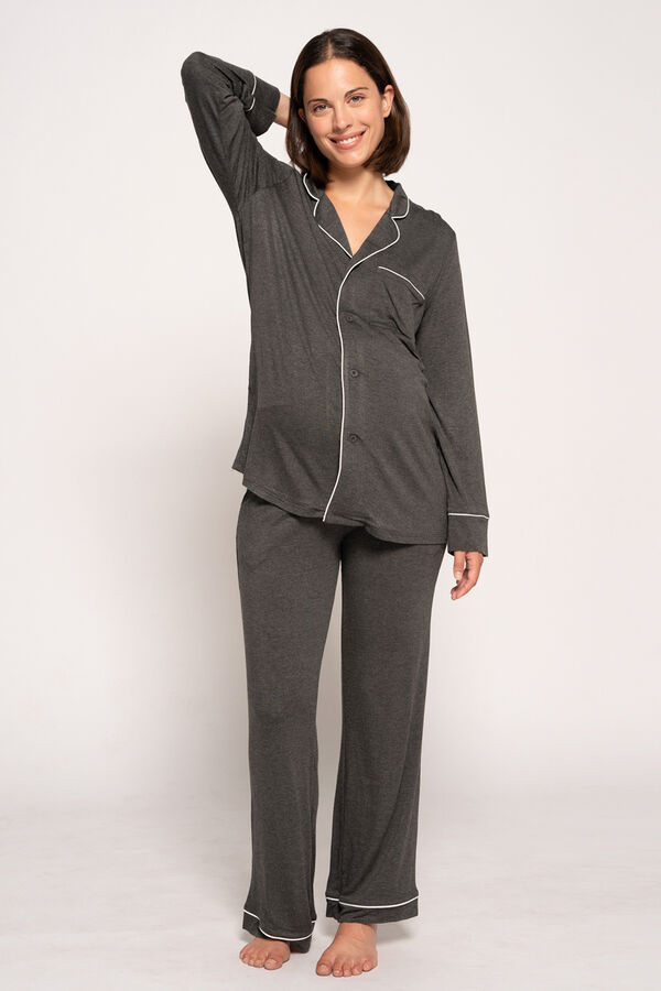 Ohma! Classic long-sleeved maternity pyjamas grey