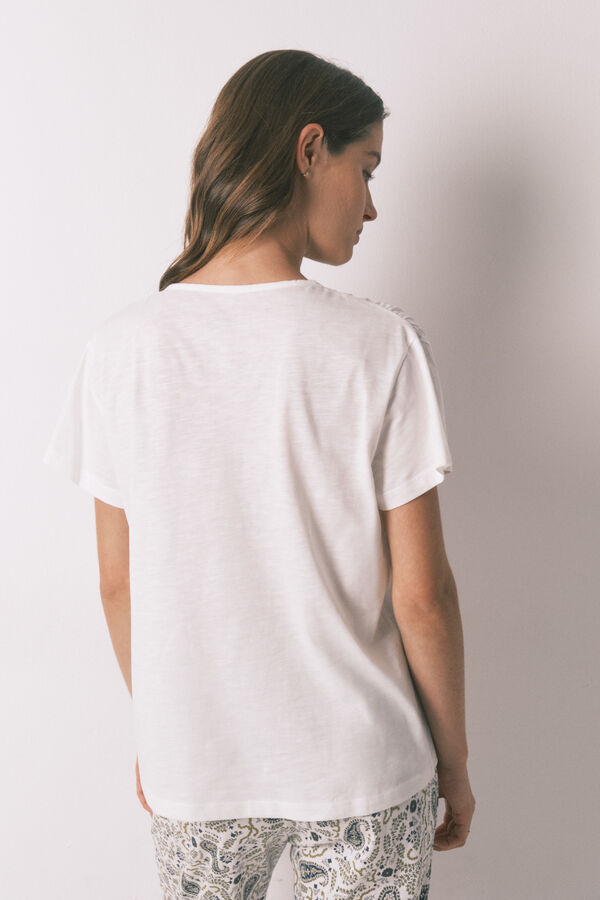 Women'secret White cotton ruched short sleeve T-shirt beige