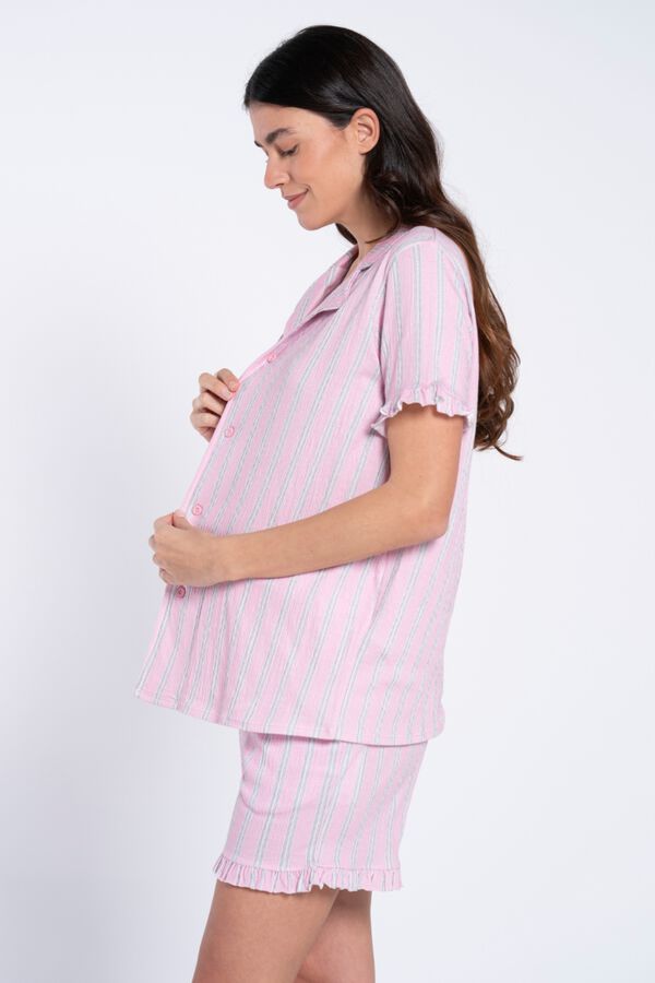 Ohma Gingham print maternity pyjamas pack pink