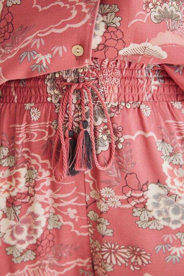 Womensecret Pyjama Hemdlook Capri Kirschbaum Granatrot  mit Print