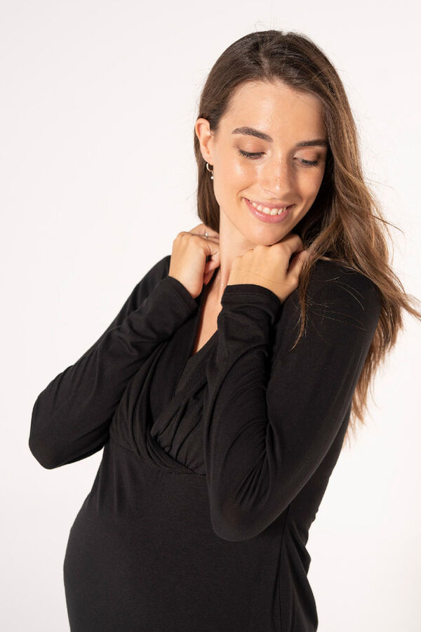Womensecret Camiseta lactancia drapeado escote negro