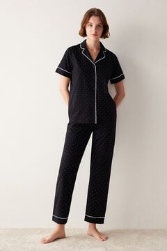 Womensecret Black dotted long pyjama set  black